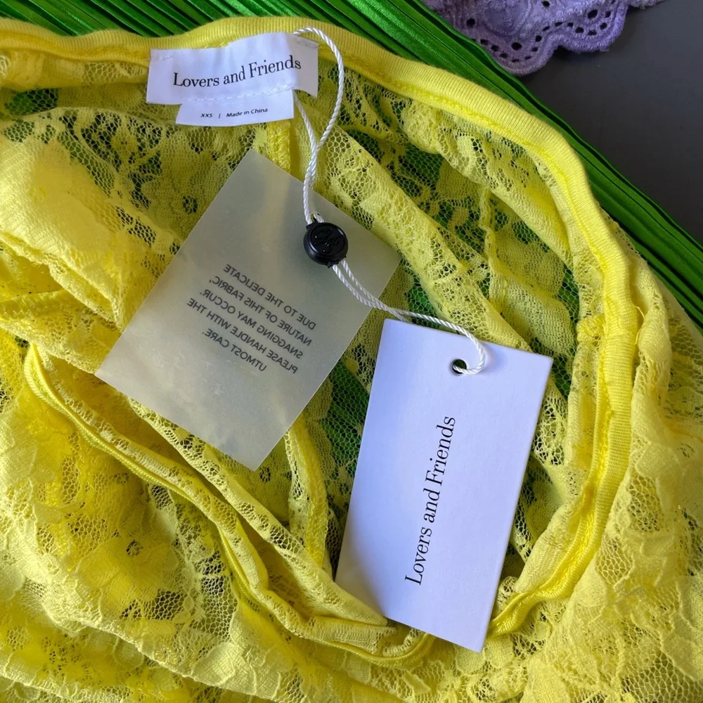 Lovers and Friends yellow lace top and skirt set NWT